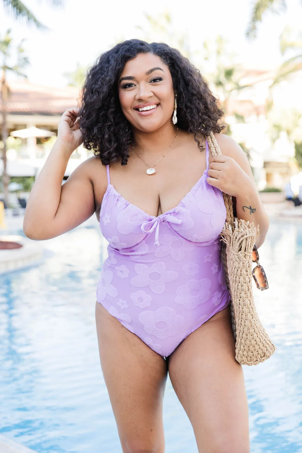 Bali Babe Orchid Purple Daisy Terry One-Piece Swimsuit FINAL SALE