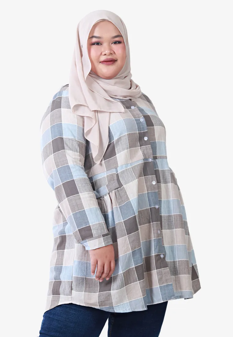 Bethany Pocket Checkered Long Shirt - Blue