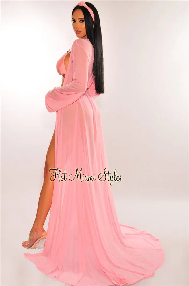 Blush Sheer Mesh Belted Cover Up