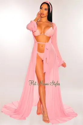 Blush Sheer Mesh Belted Cover Up