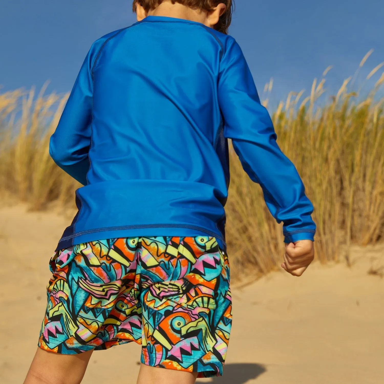 Boys Abstract Printed Stretch Swim Trunks