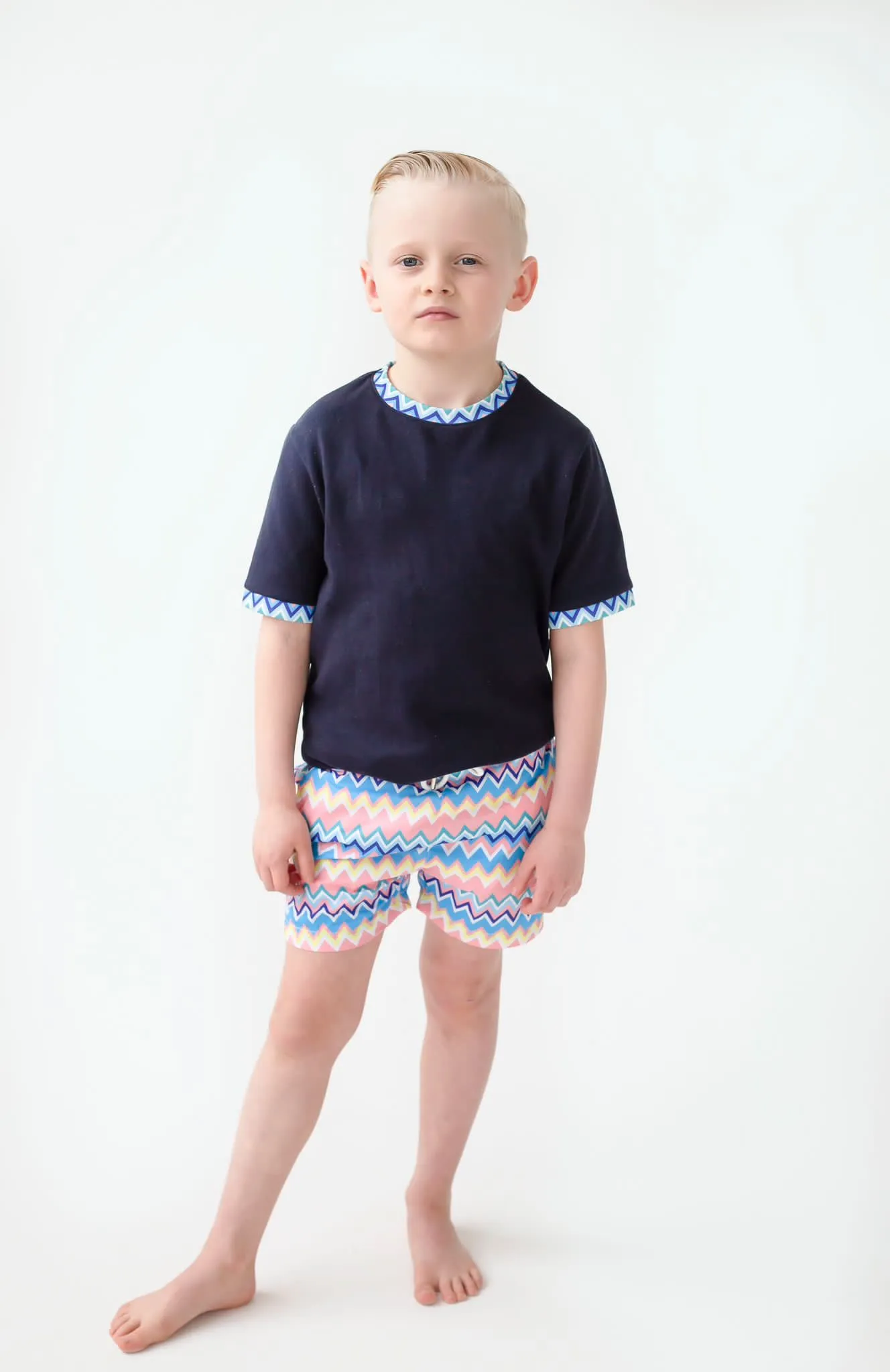 Boys Navy Zig Zag Swimshorts