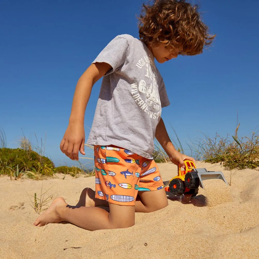 Boys Orange Surfboard Swim Trunk