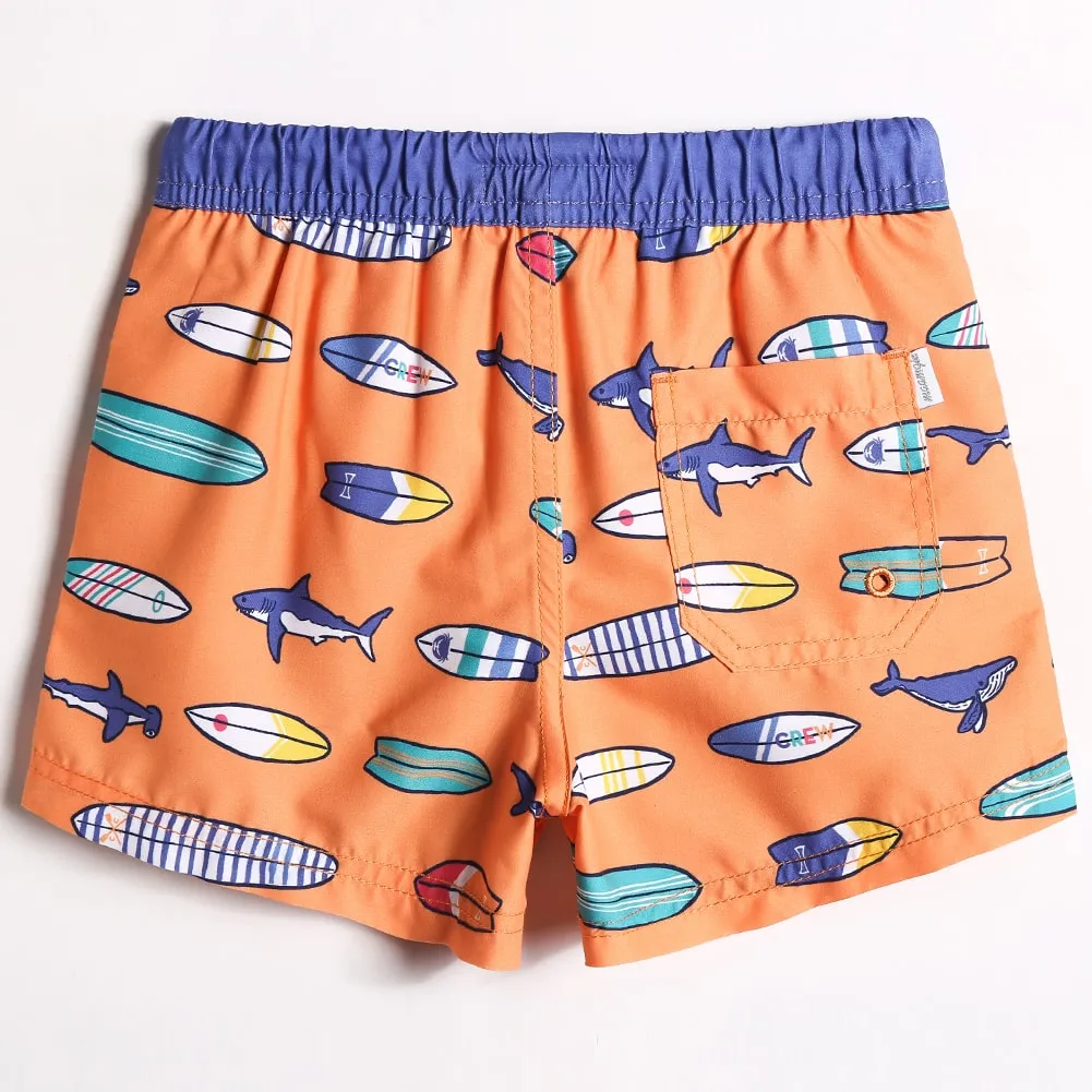 Boys Orange Surfboard Swim Trunk