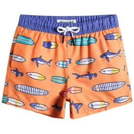 Boys Orange Surfboard Swim Trunk