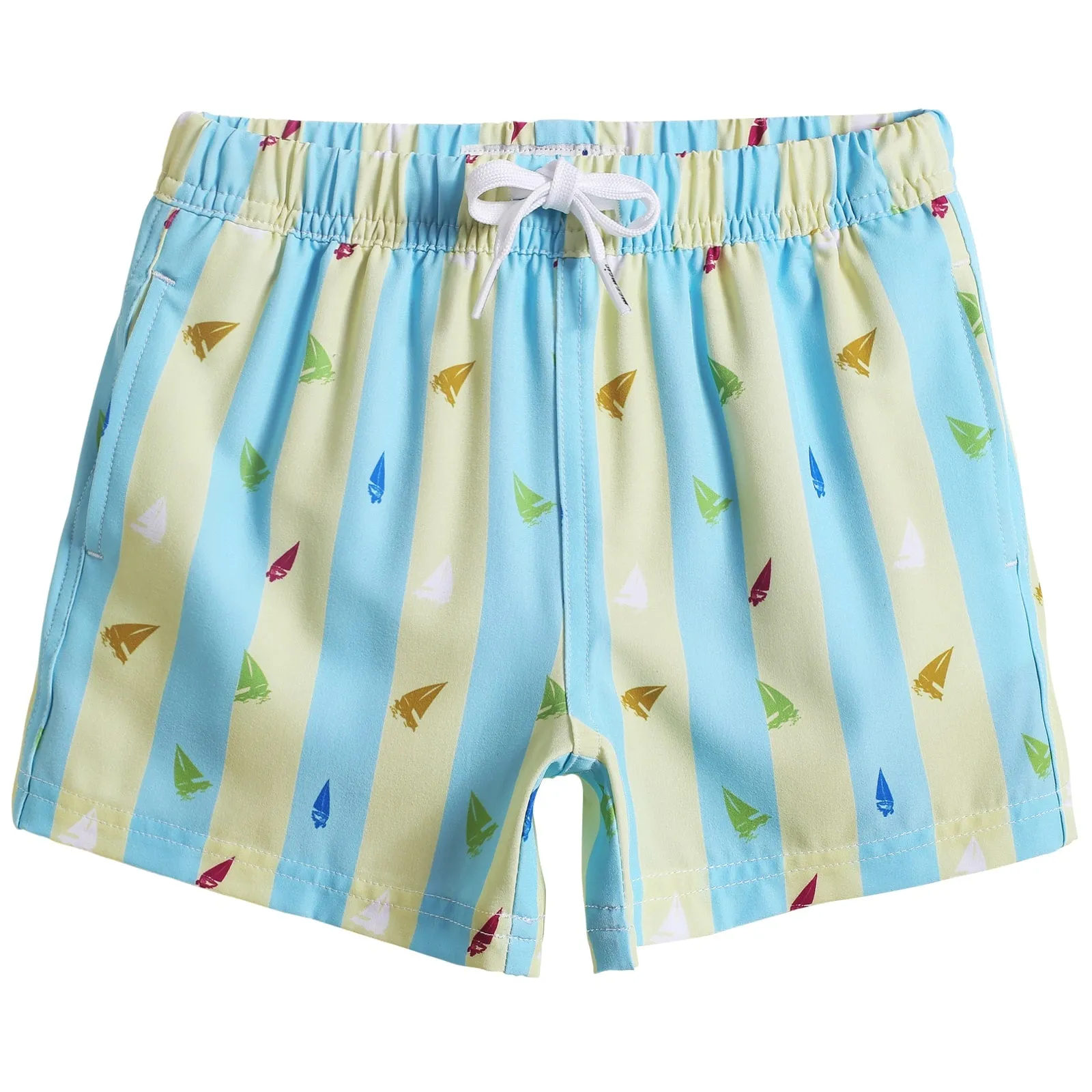 Boys Striped Sailboat Stretch Swim Trunks