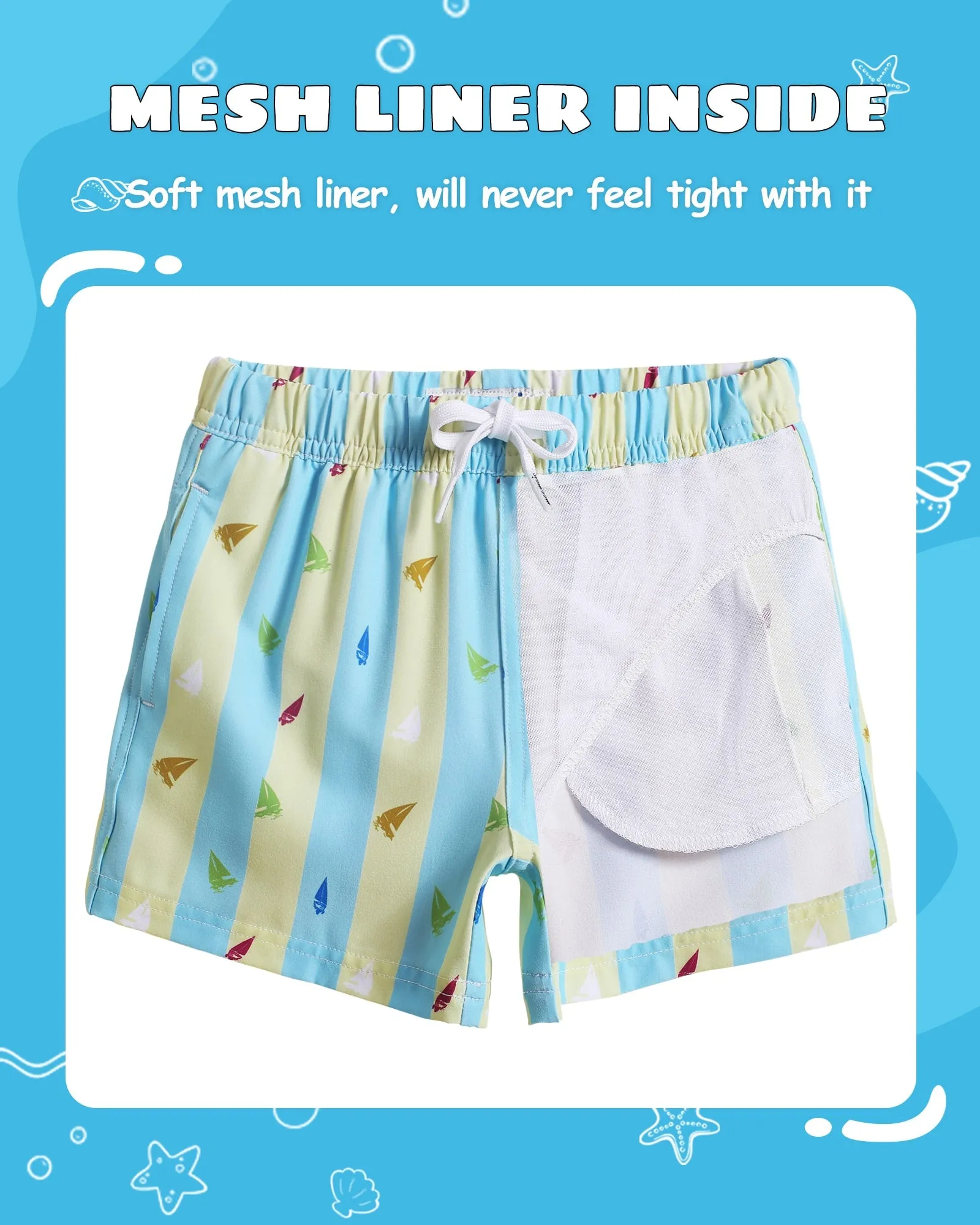 Boys Striped Sailboat Stretch Swim Trunks