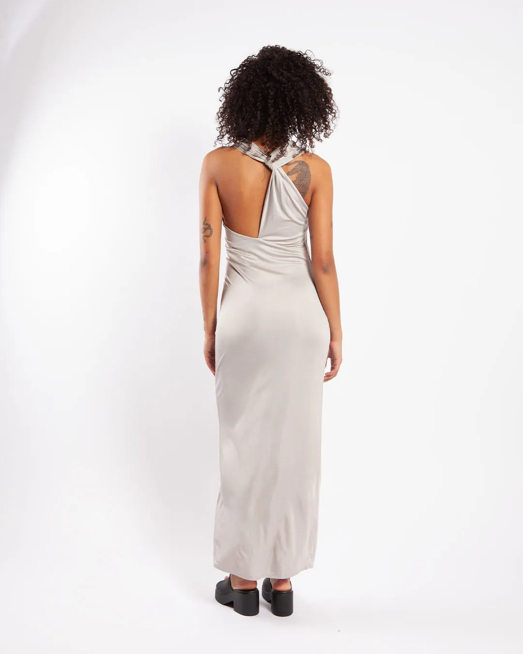 Calvin Klein Jersey Halter Neck Dress Off White