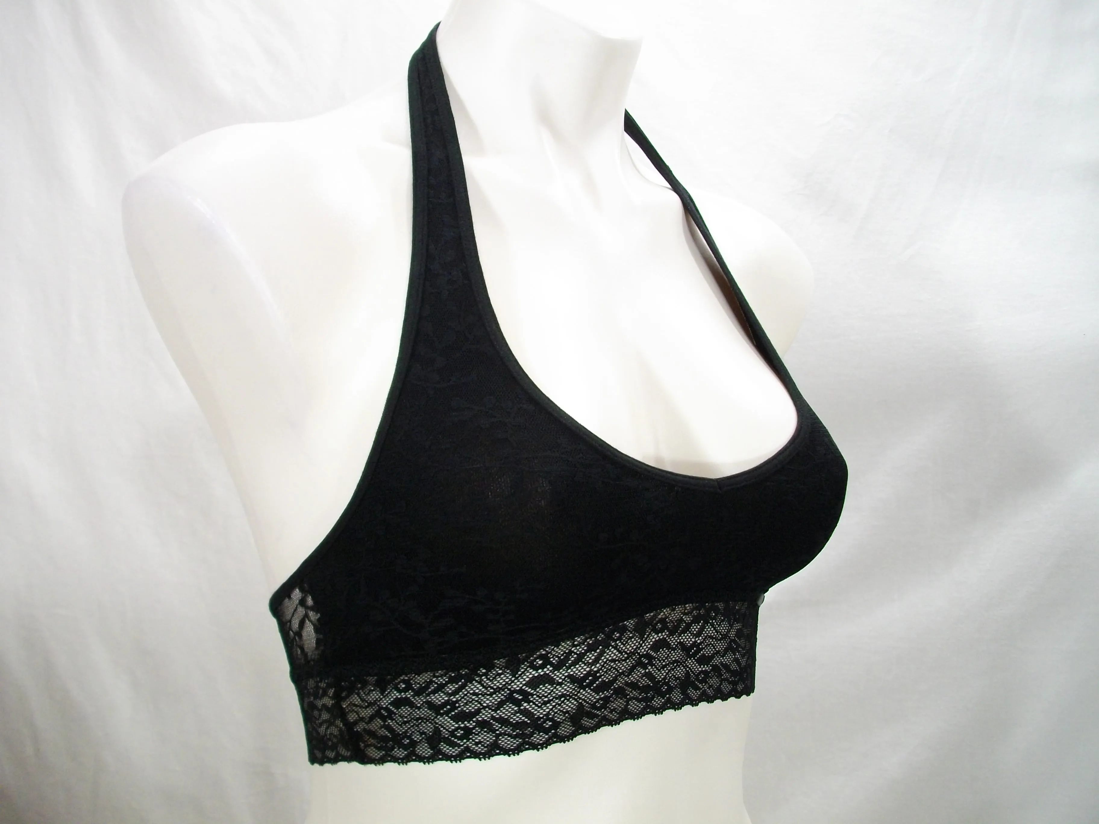 Calvin Klein QF4044 Bare Lace Halter Bralette XS Black NWT