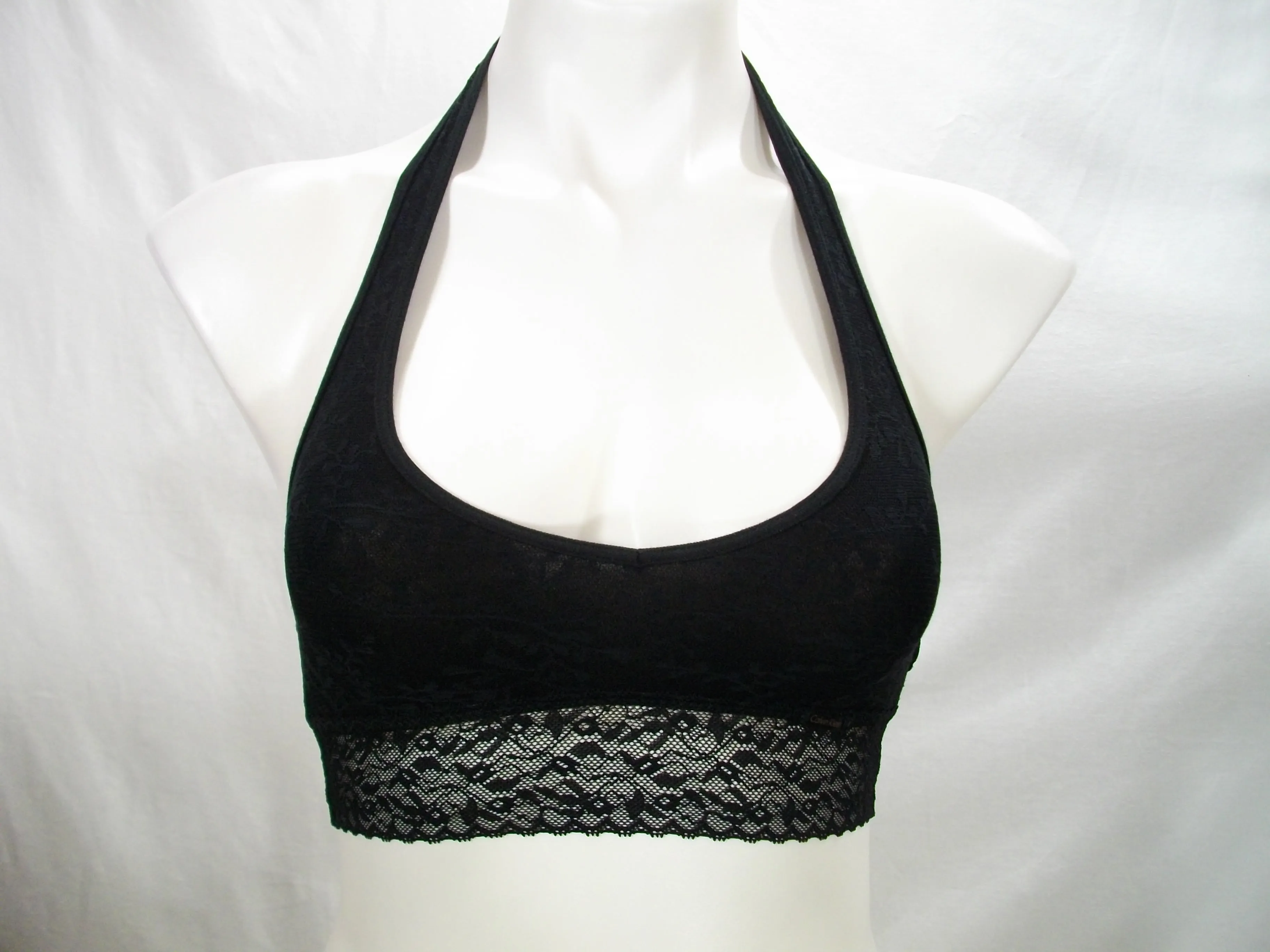 Calvin Klein QF4044 Bare Lace Halter Bralette XS Black NWT