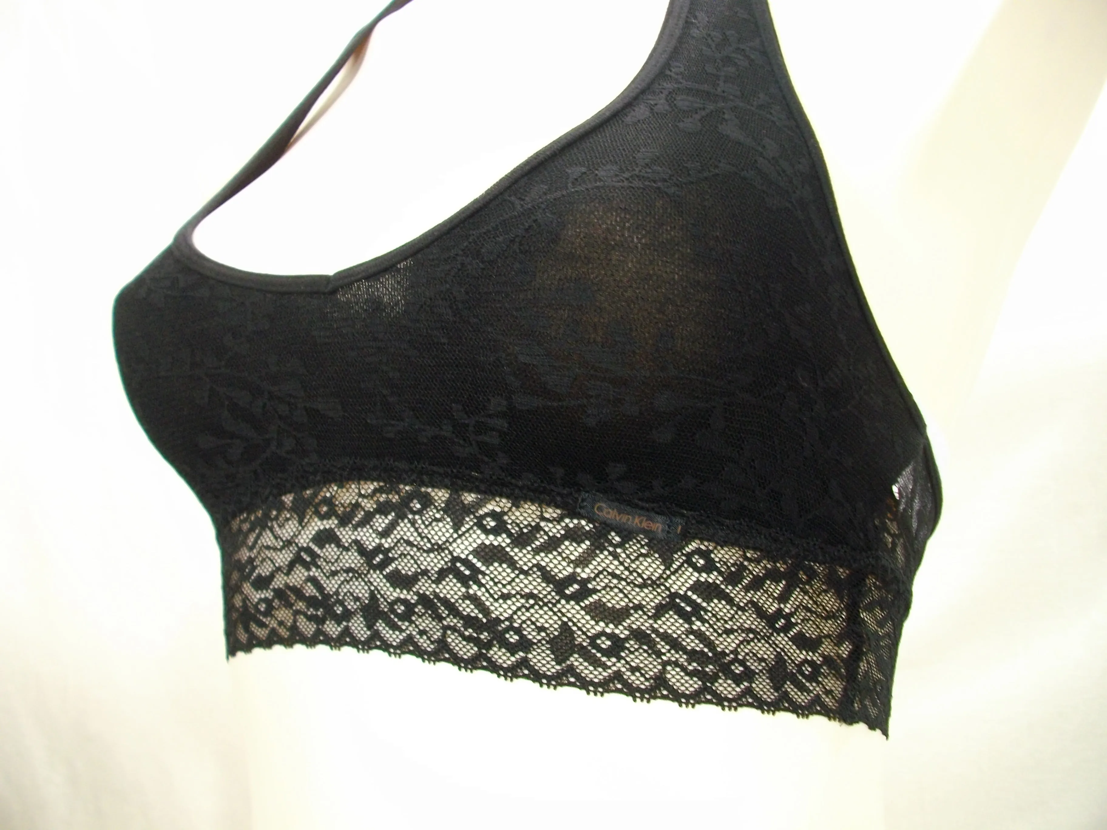 Calvin Klein QF4044 Bare Lace Halter Bralette XS Black NWT