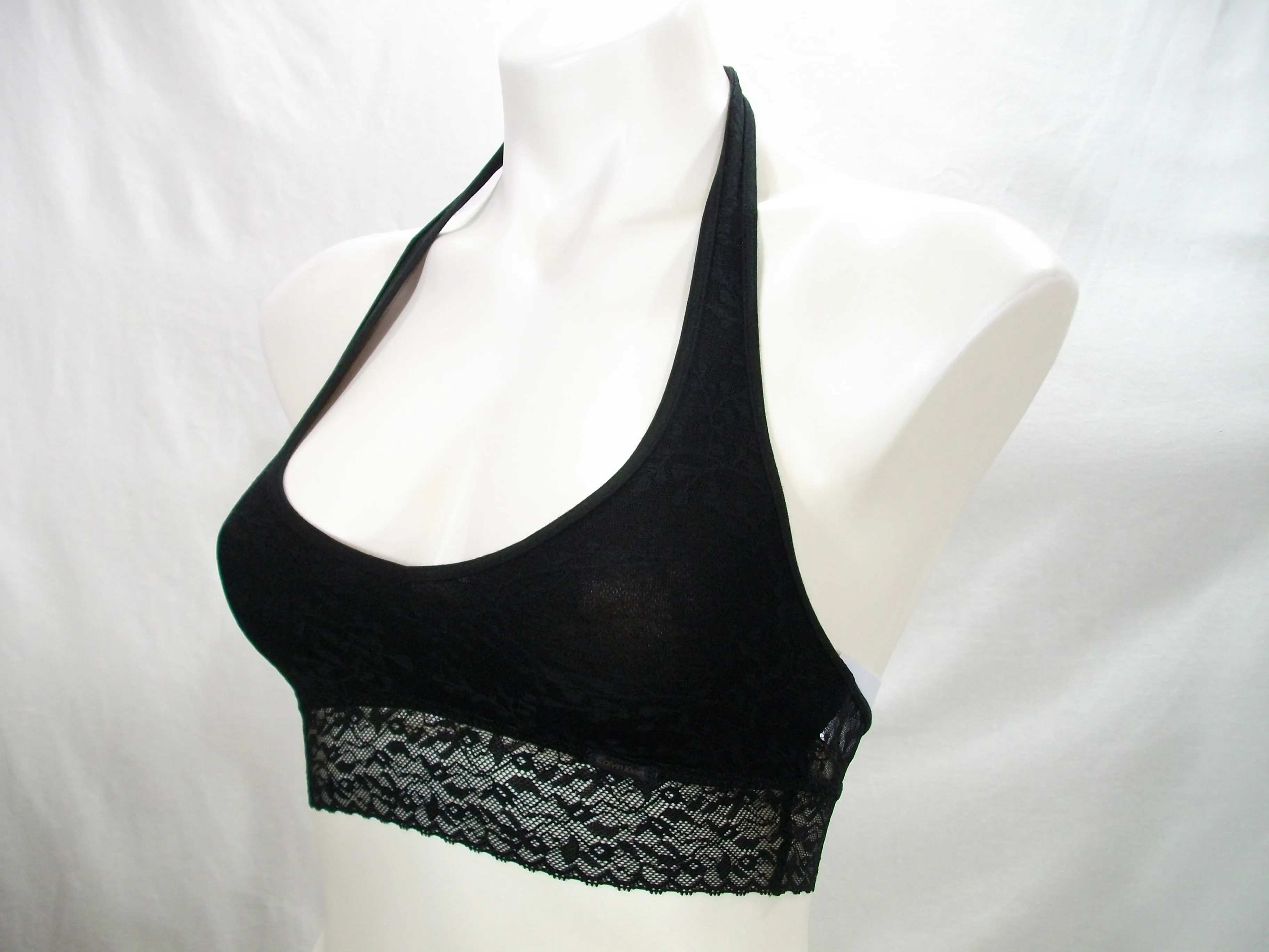 Calvin Klein QF4044 Bare Lace Halter Bralette XS Black NWT