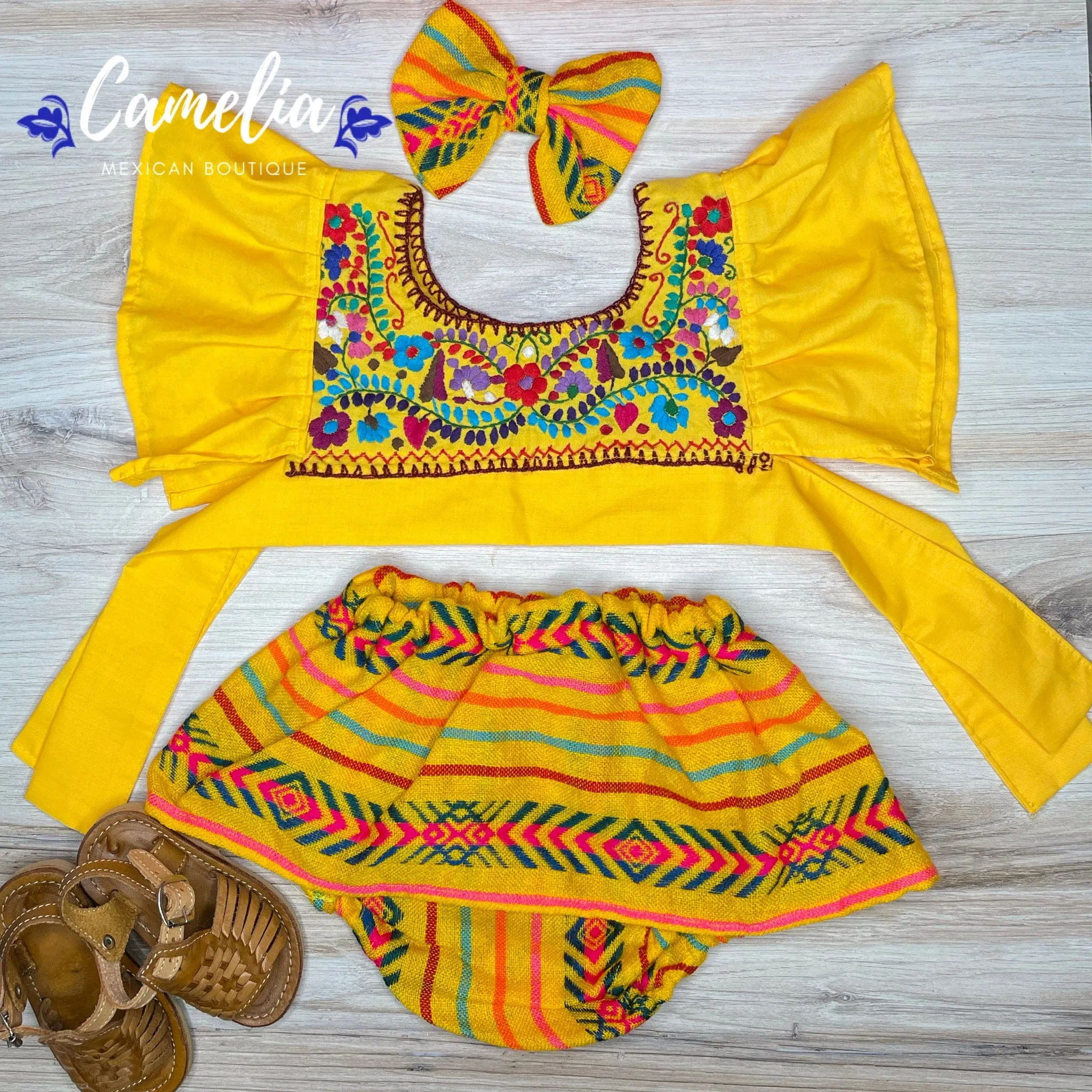 Cambaya Mexican Baby Crop Top and Skirted Bummie Set - Side Ties