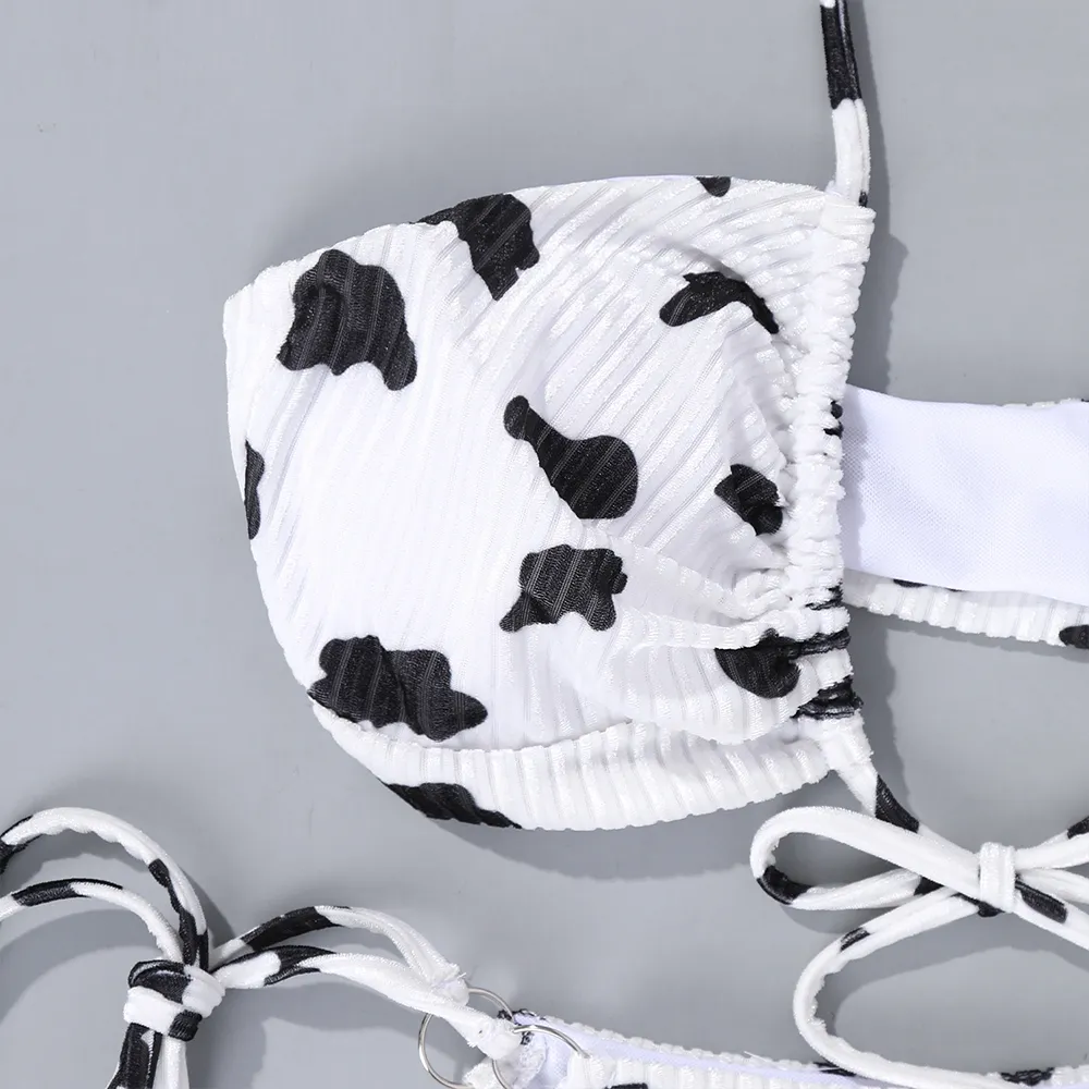 Cow Print Drawstring Bikini