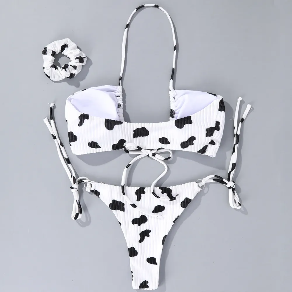 Cow Print Drawstring Bikini