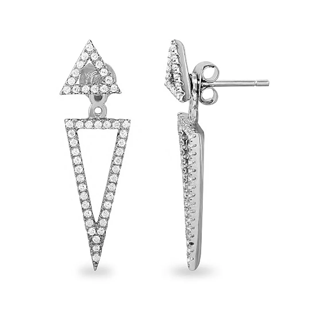 Crystal Triangle Jacket Earrings silver