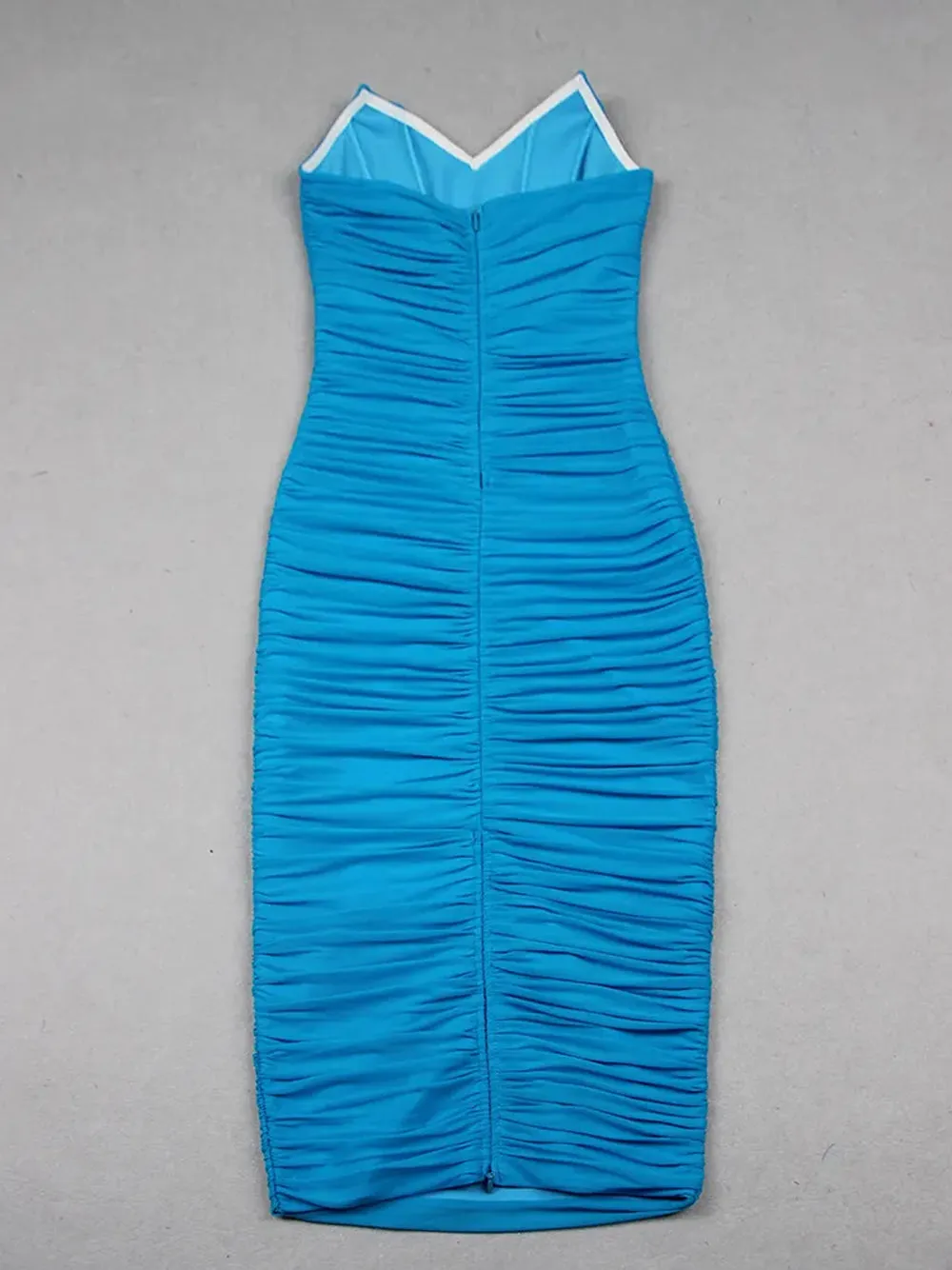 ELKE Strapless Ruched Midi Dress in Lycra