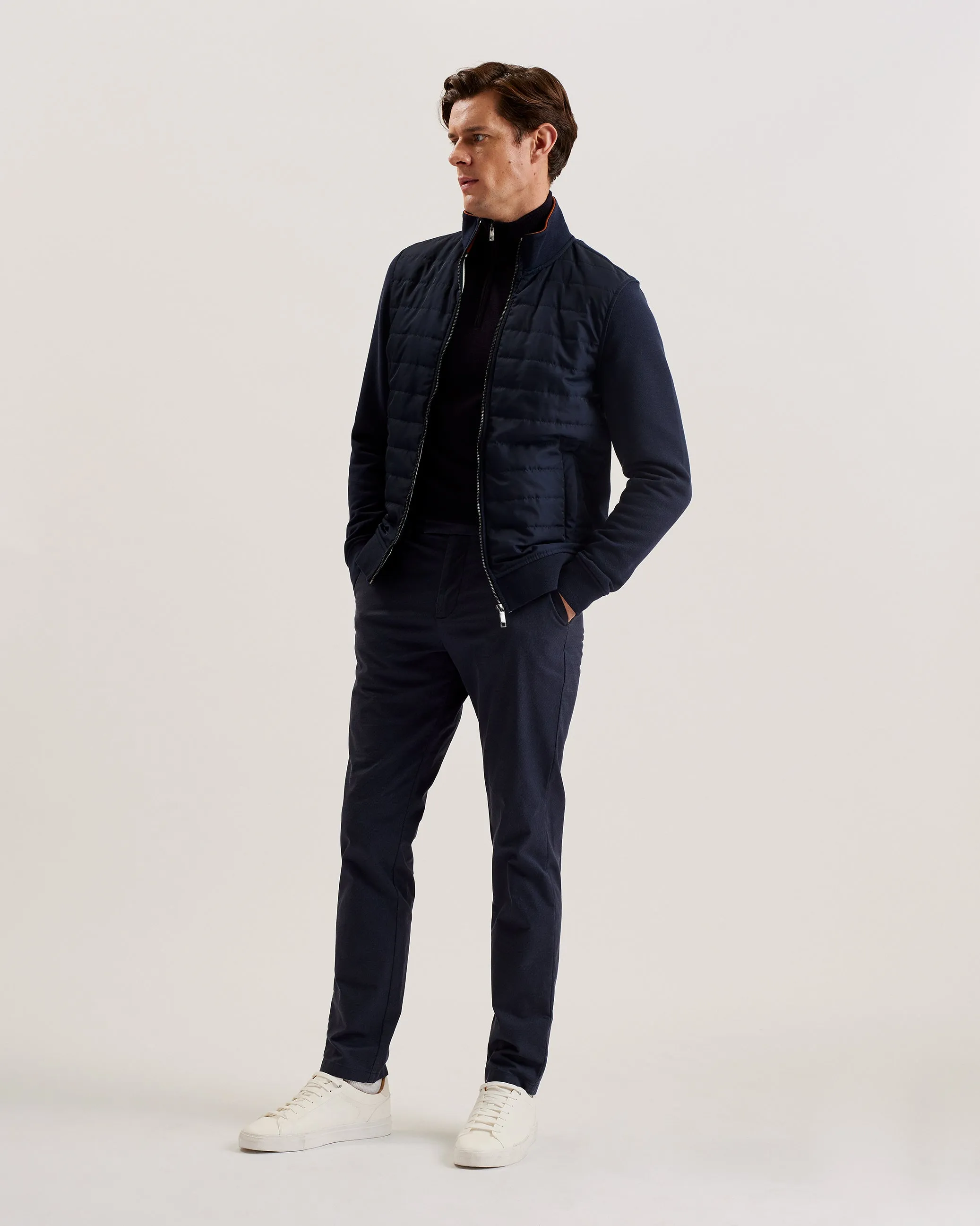 Entil Ls Regular Fit Quilted Funnel Neck Navy