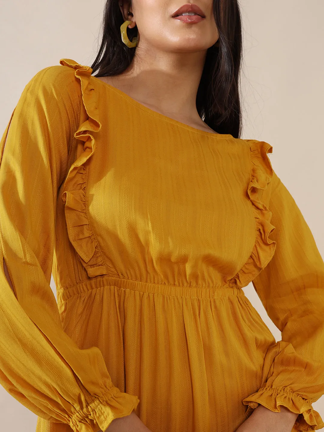 Eva Mustard Ruffled Dress