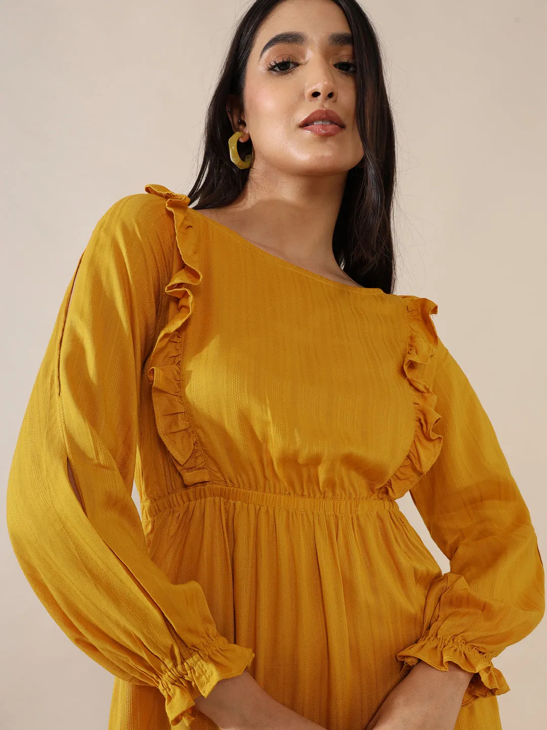 Eva Mustard Ruffled Dress