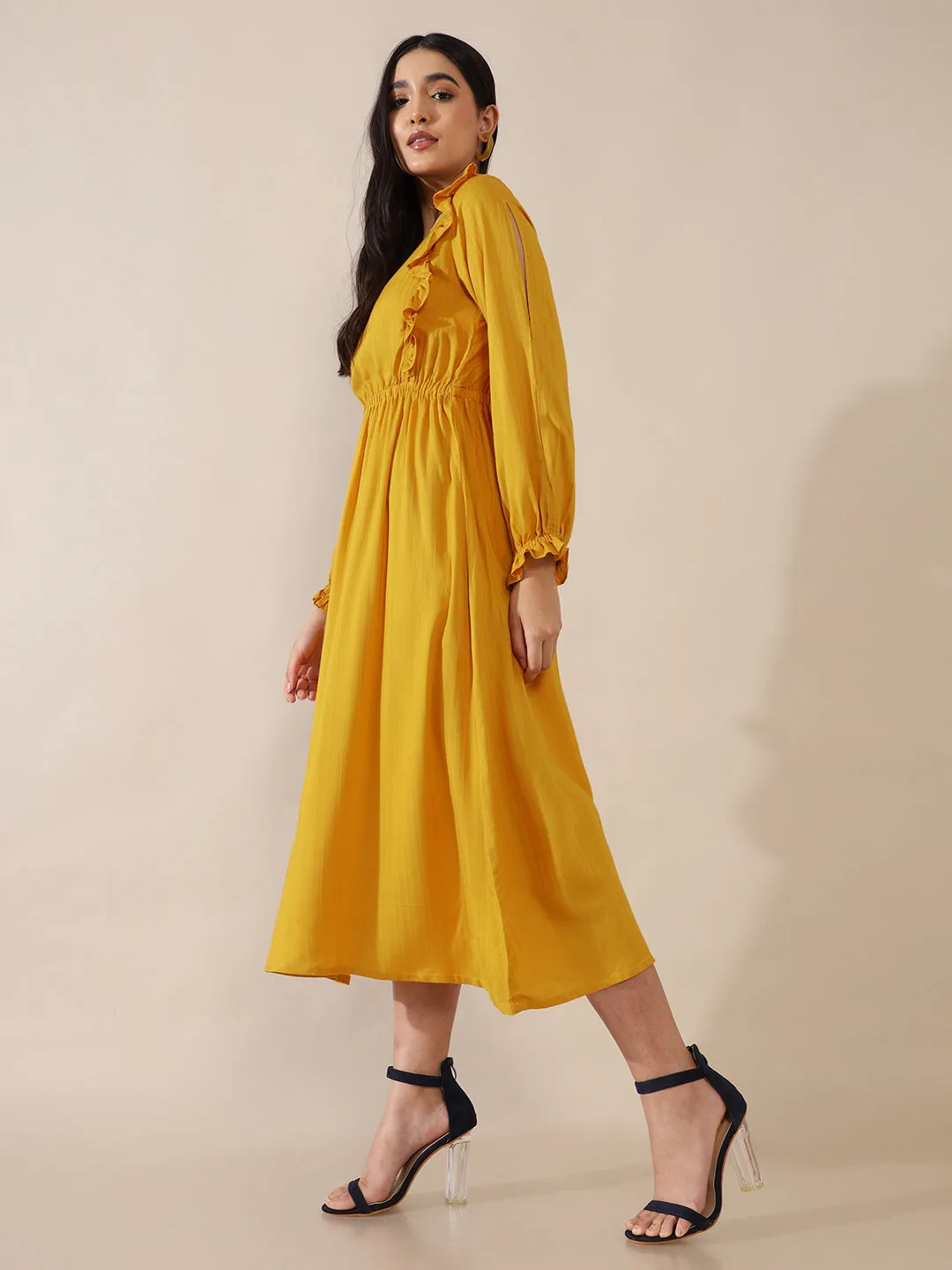 Eva Mustard Ruffled Dress