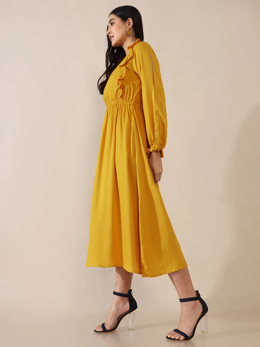 Eva Mustard Ruffled Dress