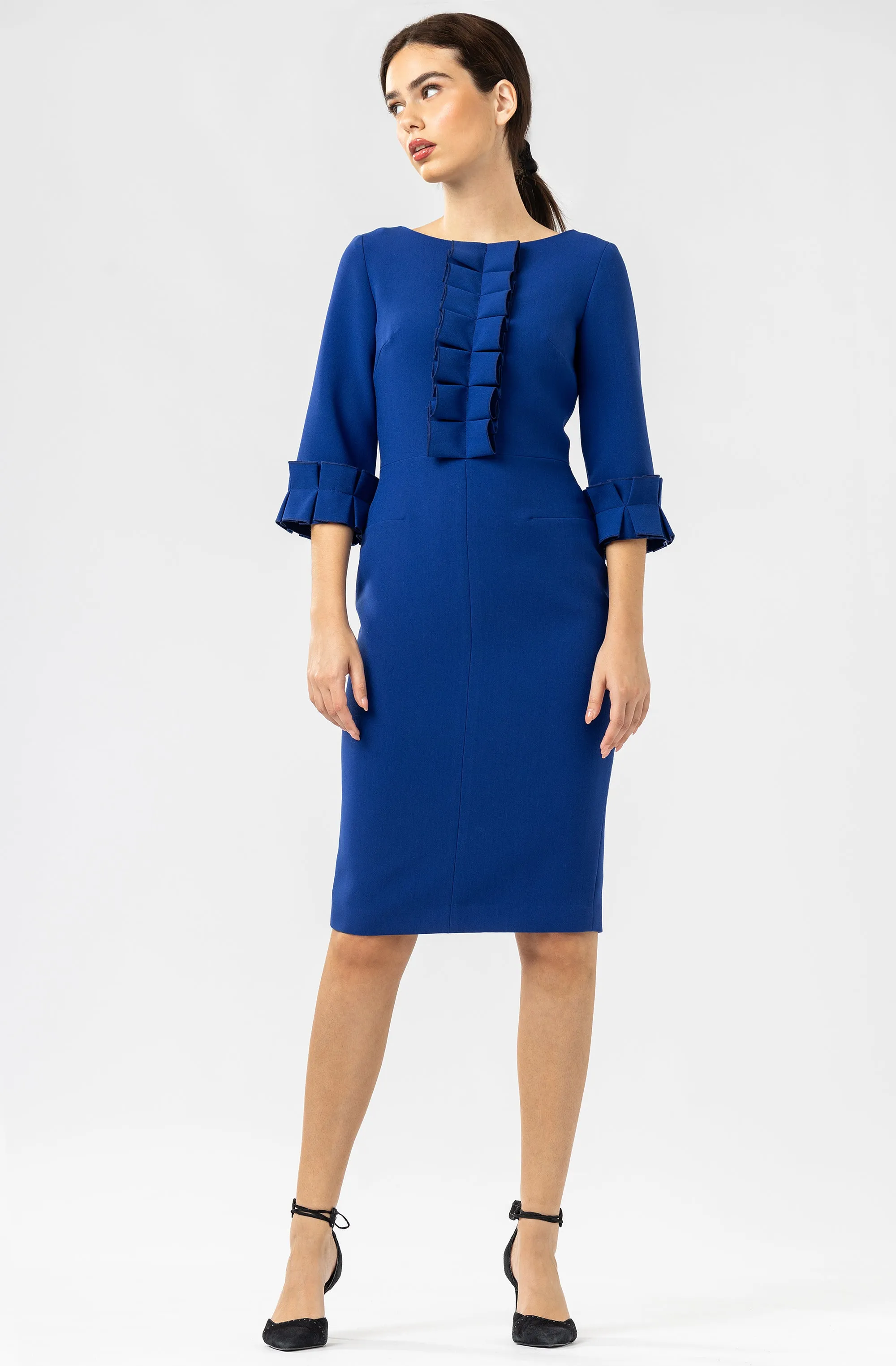 Fitted Dress with Ruffle Front