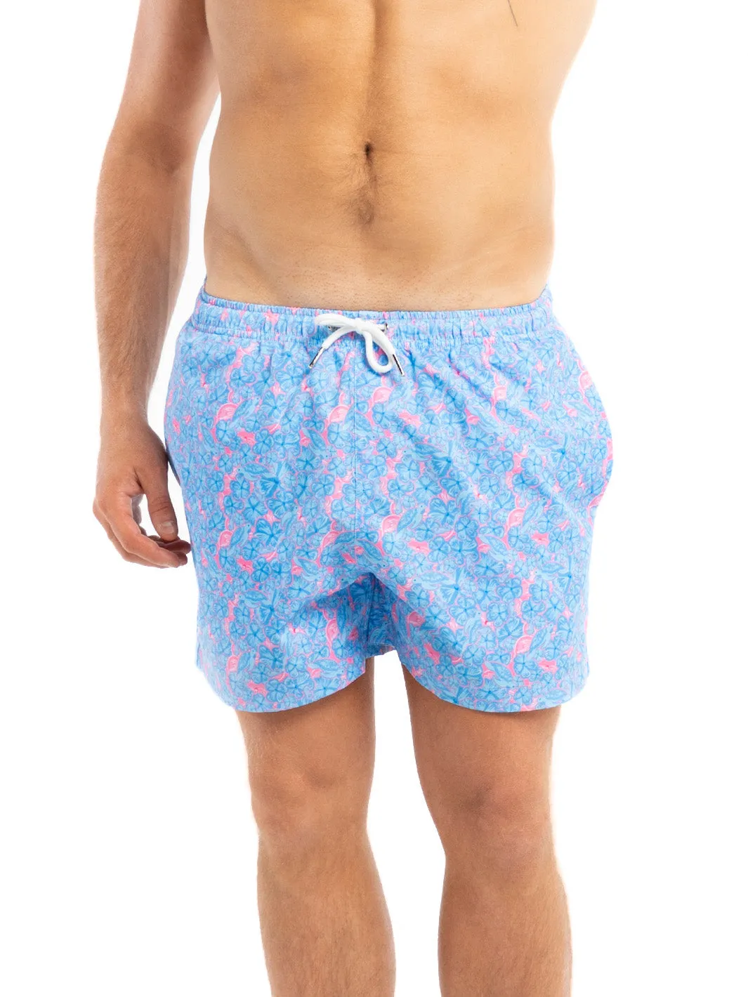 Floral Print Cropped Swim Trunks