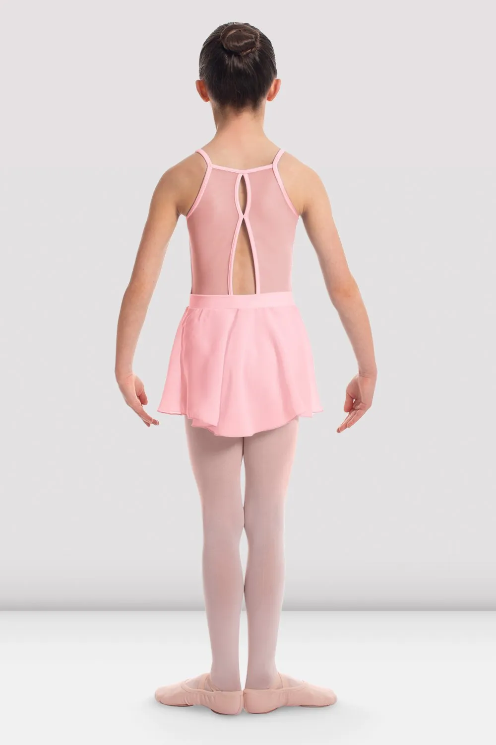 Girls Cameo Mesh Rose Embroidered Skirted Halter Leotard