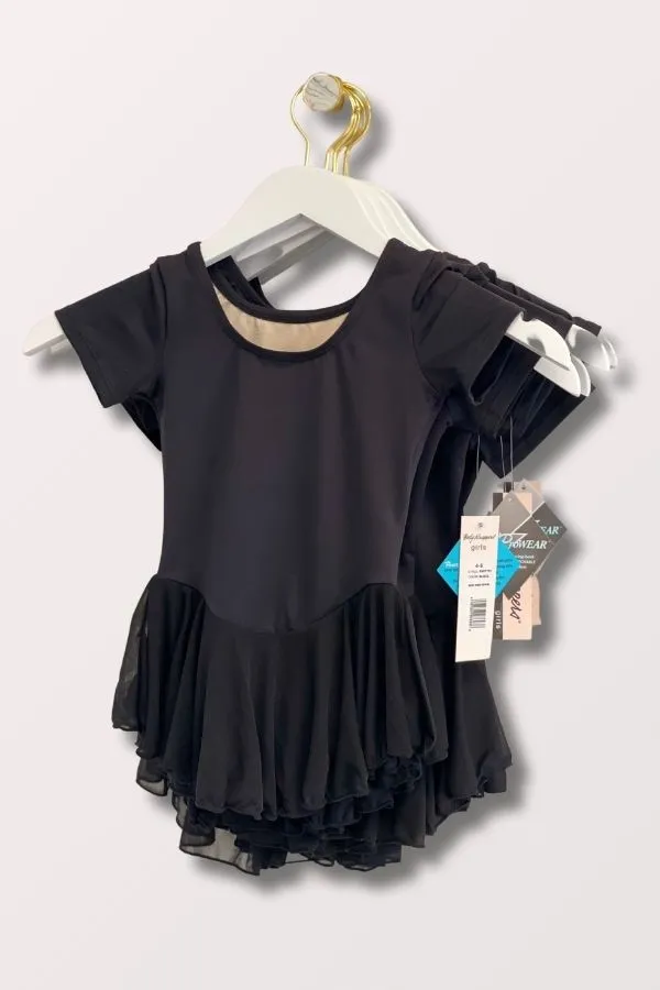 Girls Prowear Short Sleeve Chiffon Skirted Leotard in Black