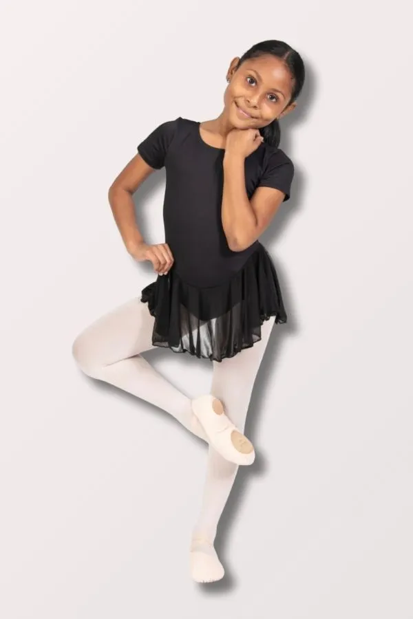 Girls Prowear Short Sleeve Chiffon Skirted Leotard in Black