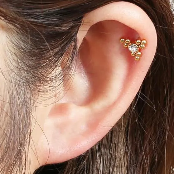 Gold Triangle CZ Bead Cluster Tragus Barbell