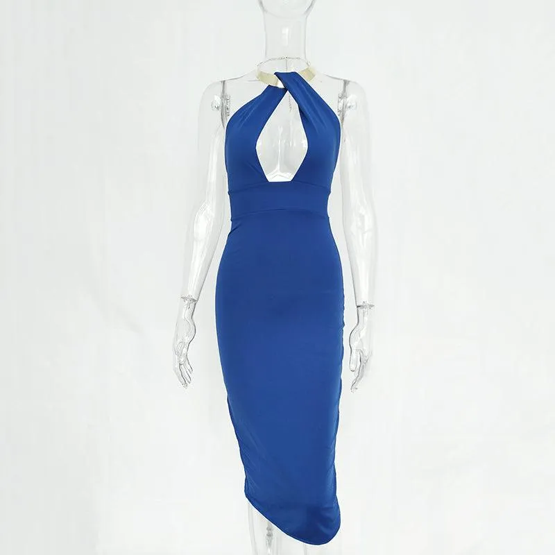 HALTER STYLE BACKLESS BODY CON DRESS