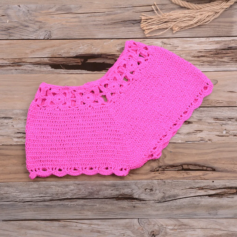 Handmade Beach Solid Color Short Swimming Trunks Sexy Cutout Hand Crocheting Cotton Sunscreen