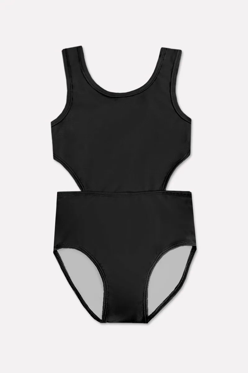 High Shine Cutout One Piece Swimsuit - Black