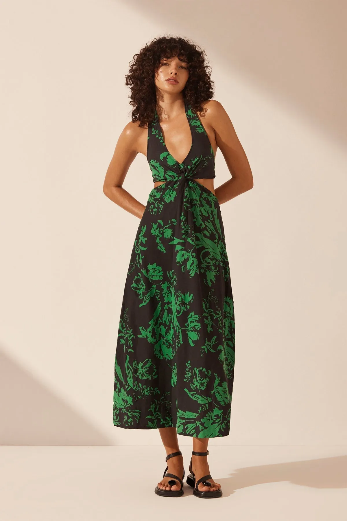 HIVA TWIST FRONT HALTER MIDI DRESS