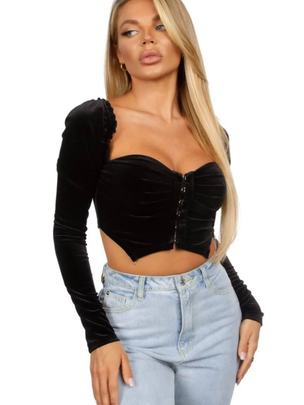 Jade Black Velvet Bustier Top