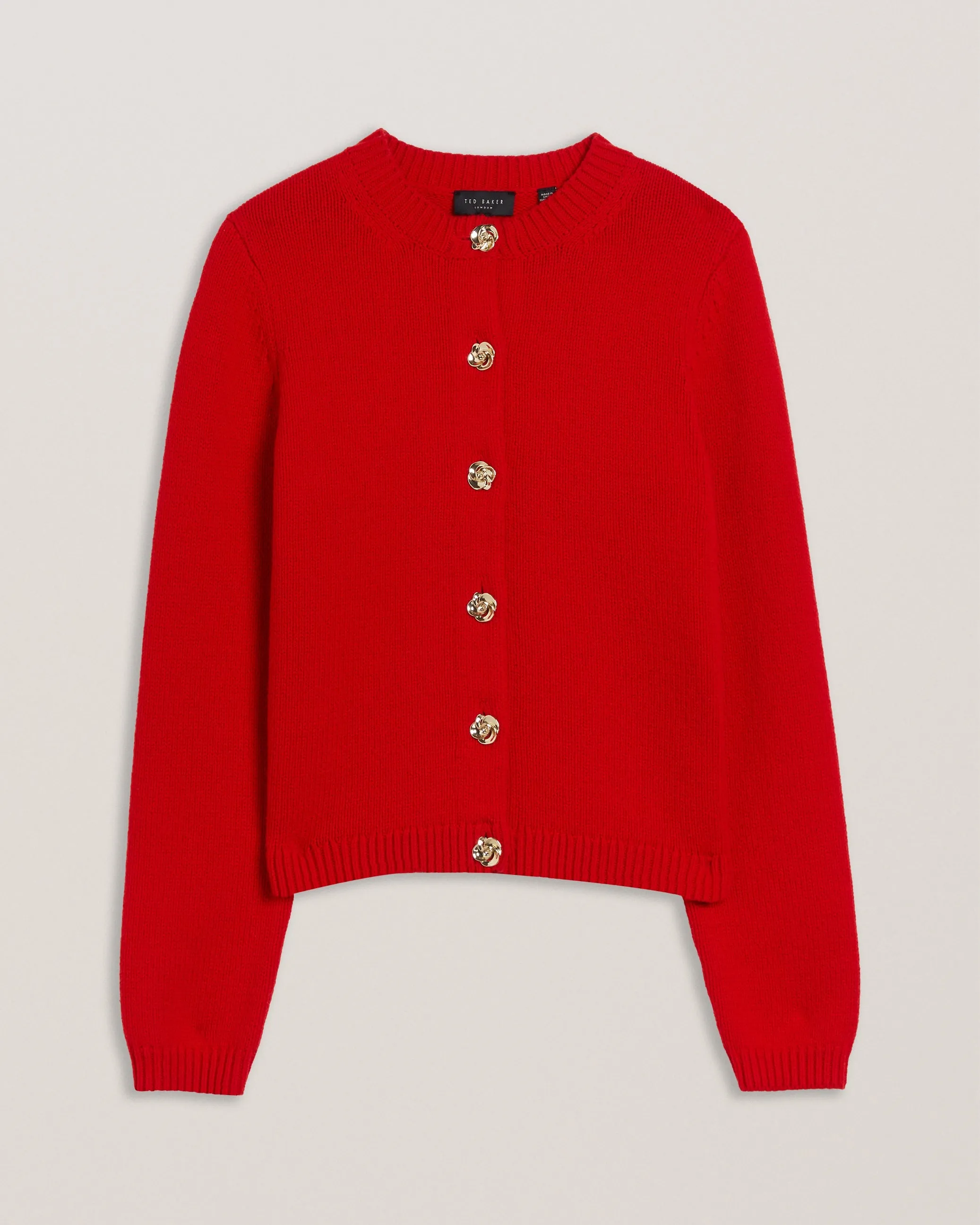 Jaycey Rose Button Crew Neck Cardigan Red