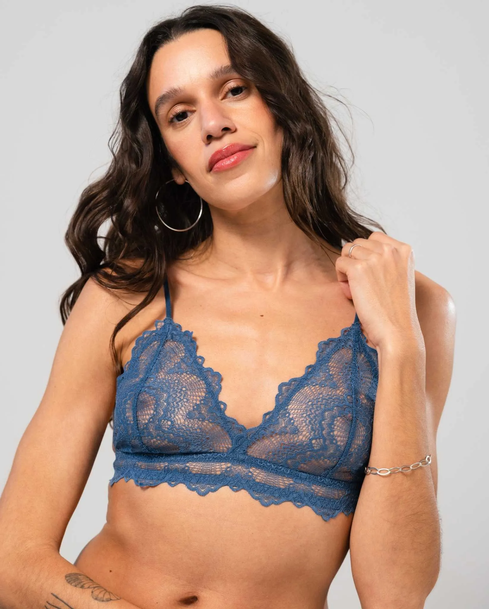 Lace Triangle Bralette Faded Blue