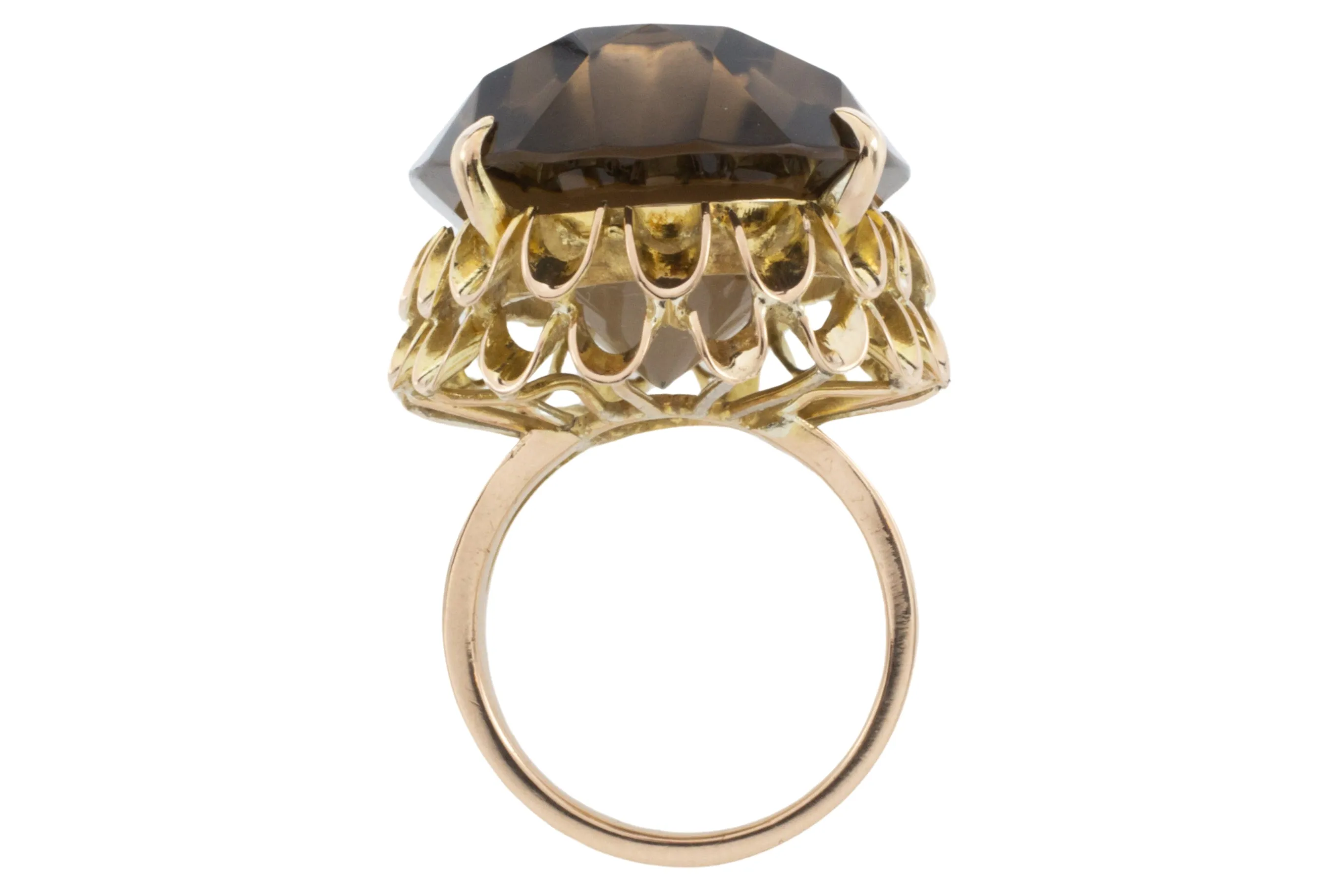 Large smoked quartz ring in 14 caear gold