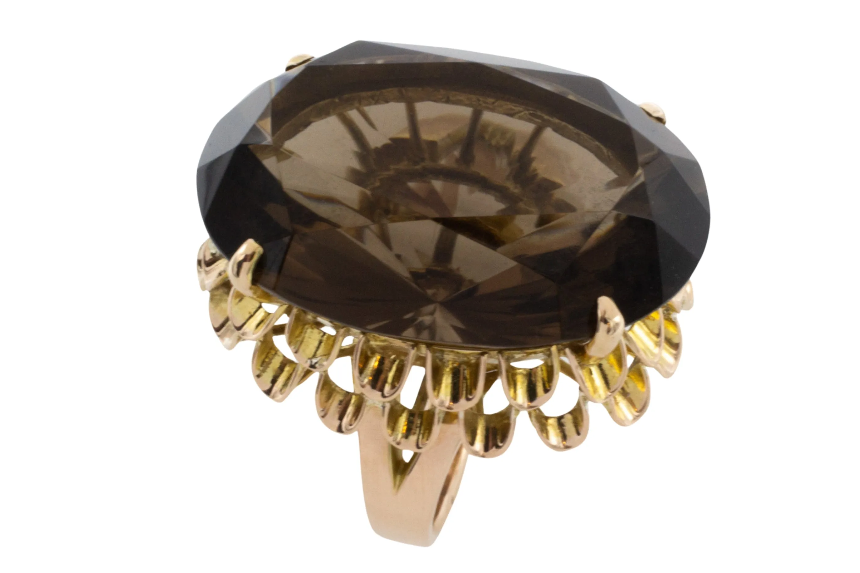 Large smoked quartz ring in 14 caear gold