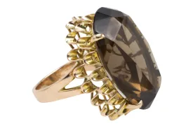 Large smoked quartz ring in 14 caear gold