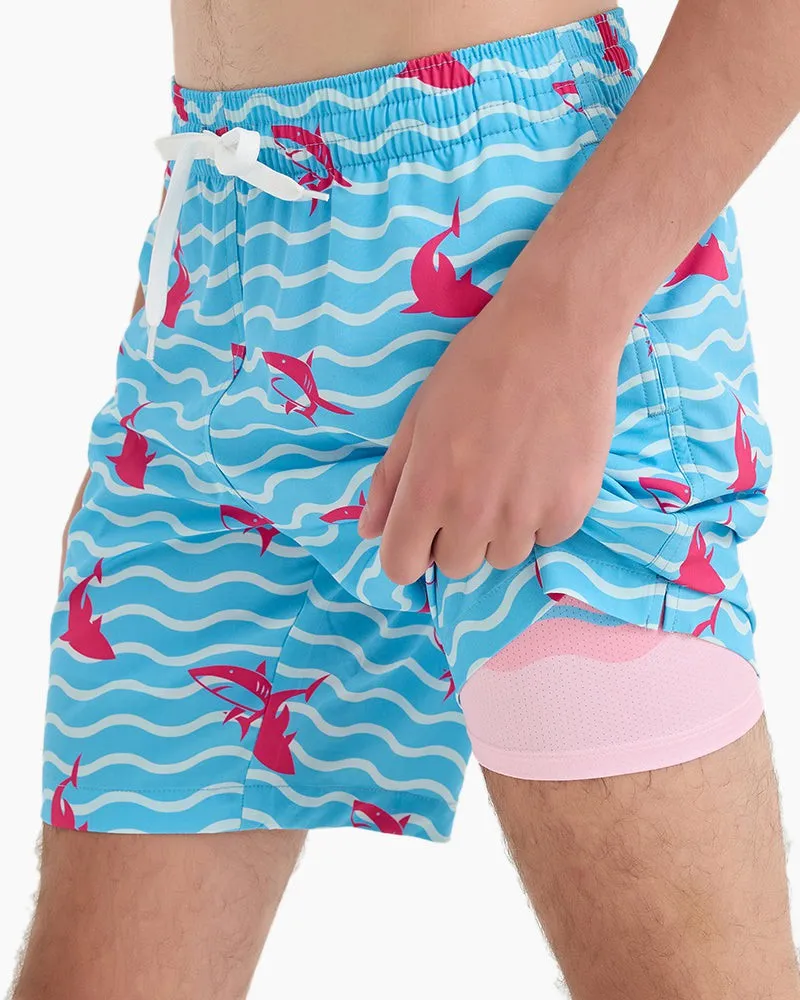 Men's Swim Beach Trunks - Blue&pink Shark