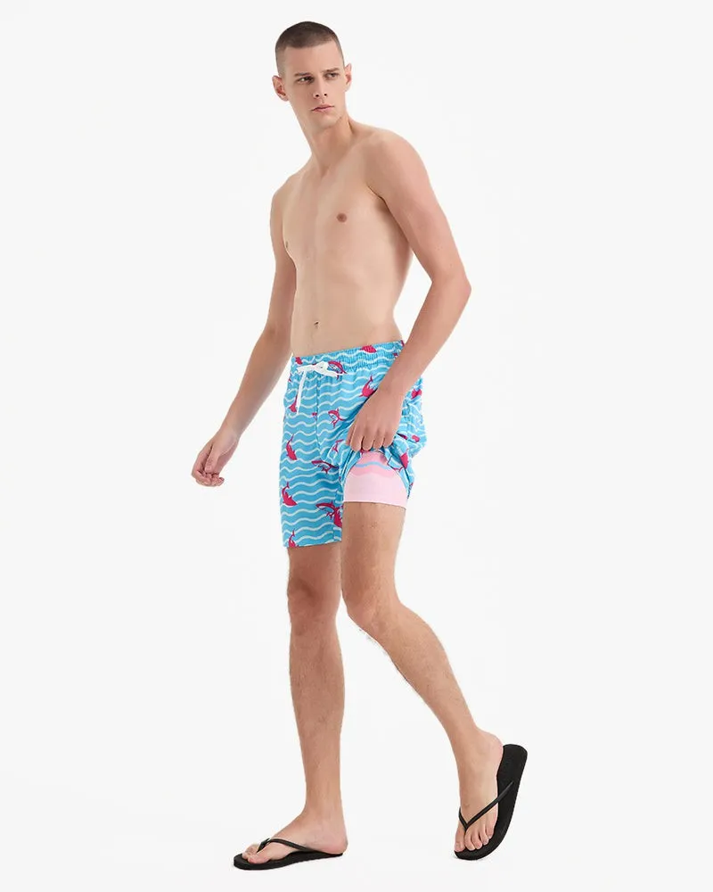 Men's Swim Beach Trunks - Blue&pink Shark