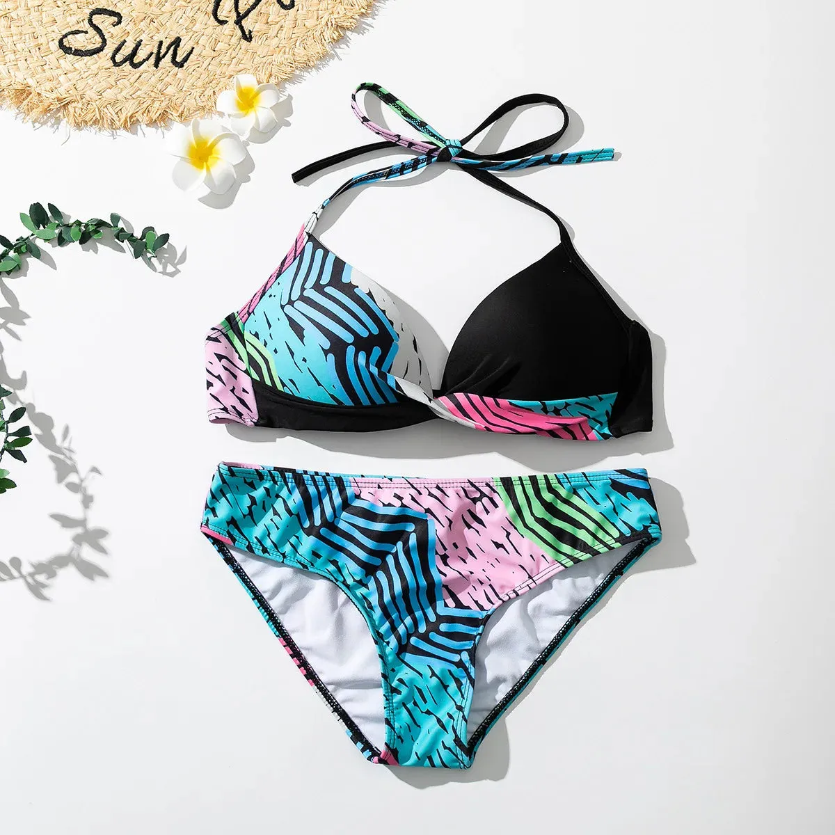 Mid-waist Bikini Set Swimsuit Two Pieces Swimwear