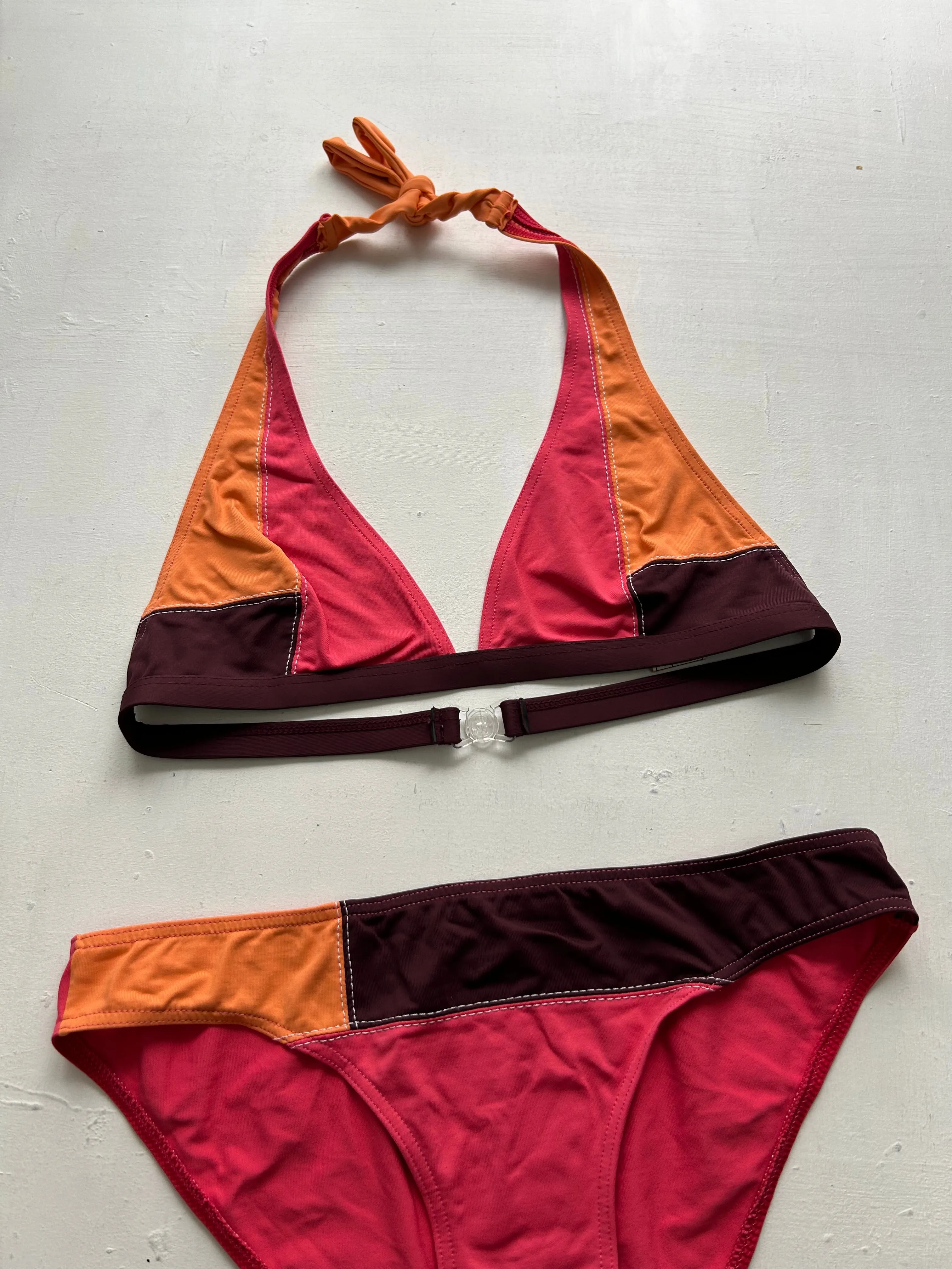 Orange & pink patchwork y2k vintage bikini set (M)