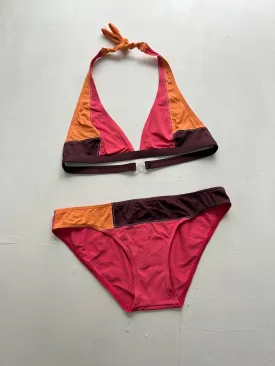 Orange & pink patchwork y2k vintage bikini set (M)