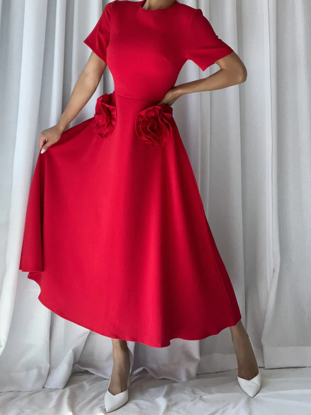 ORCHESTA Roses Midi Dress in Red