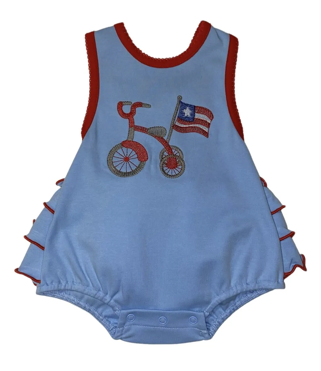 Patriotic Tricycle Appliqué Girls Bubble