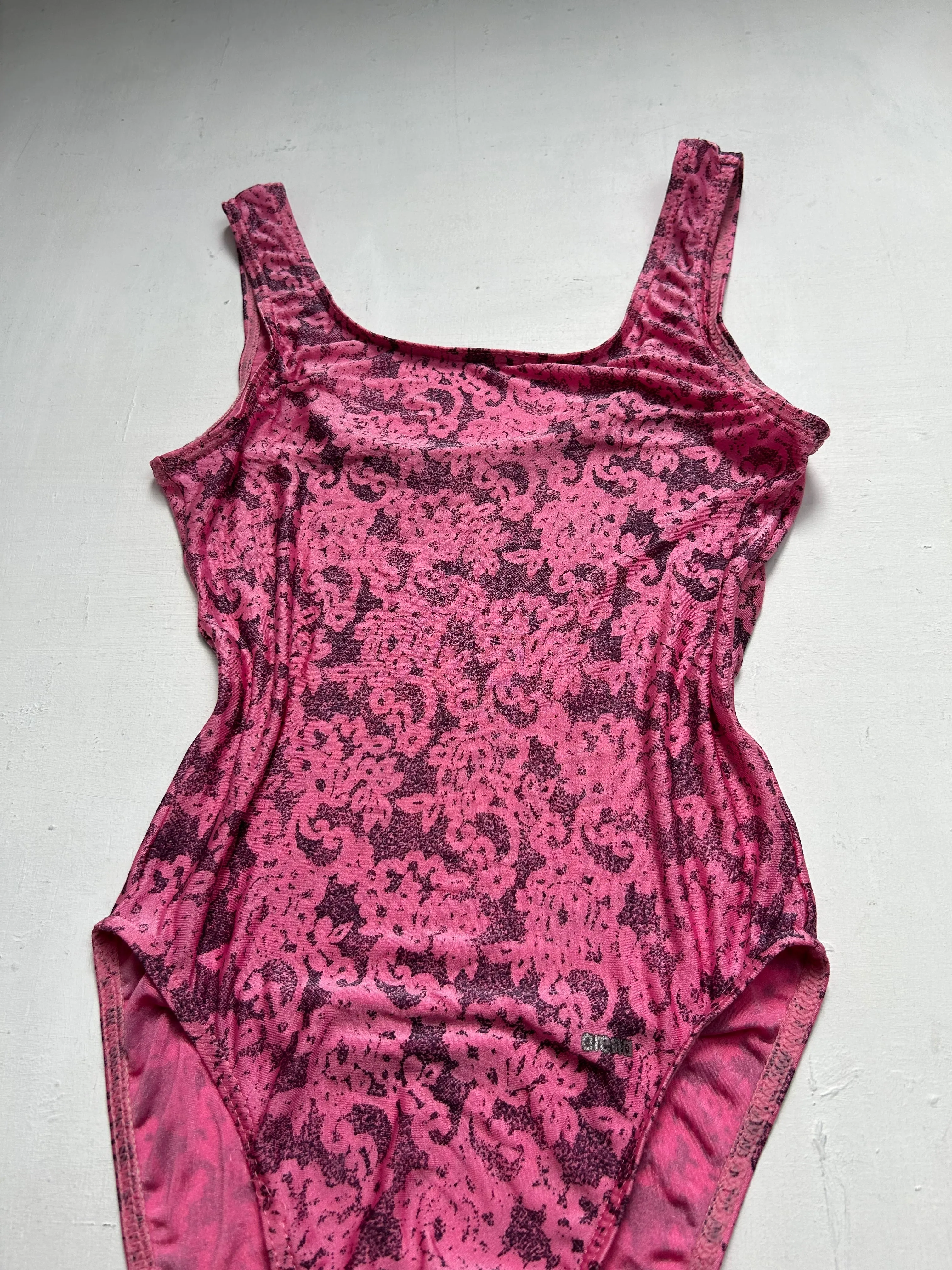 Pink floral print blue y2k vintage swimsuit body (S)